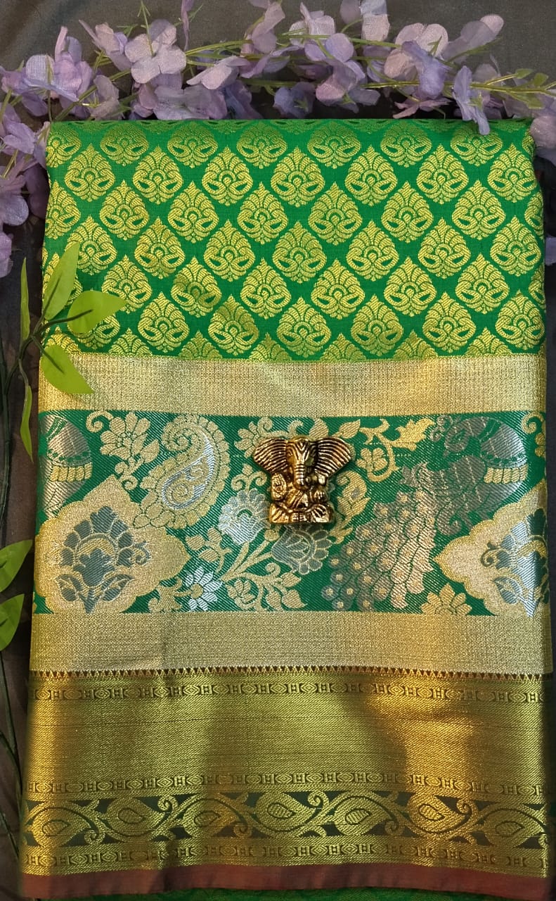 Green Kanchi Pattu Mix Silk Saree
