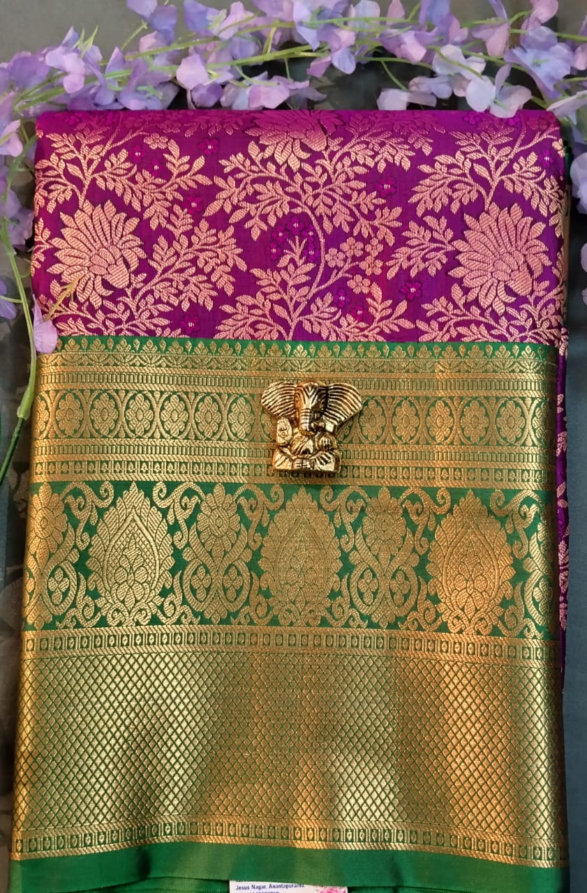 Brinjal Kanchi Pattu Mix Silk Saree
