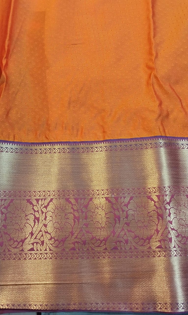 Orange Kanchi Pattu Mix Silk Saree