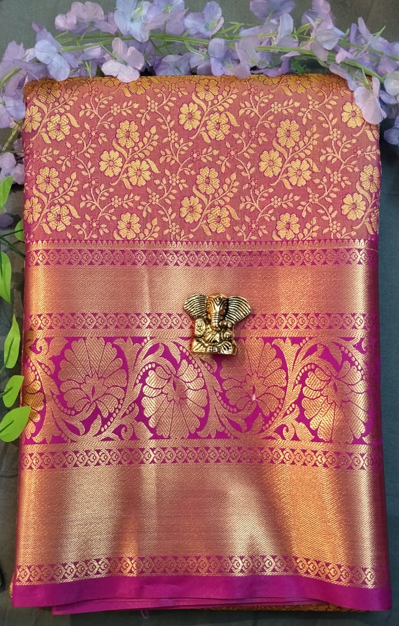 Orange Kanchi Pattu Mix Silk Saree