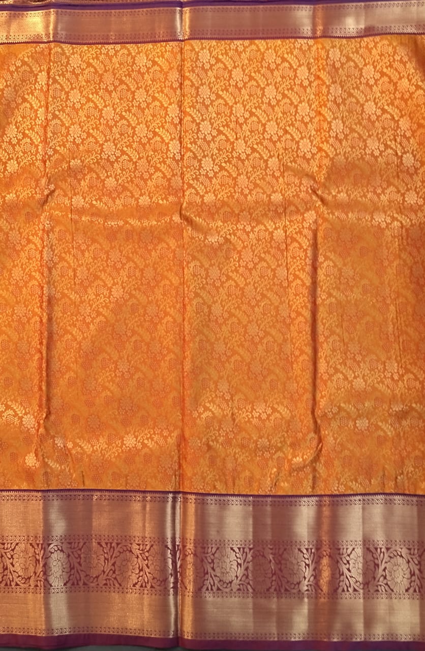 Orange Kanchi Pattu Mix Silk Saree