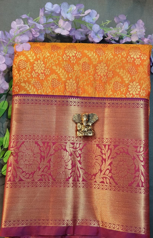 Orange Kanchi Pattu Mix Silk Saree