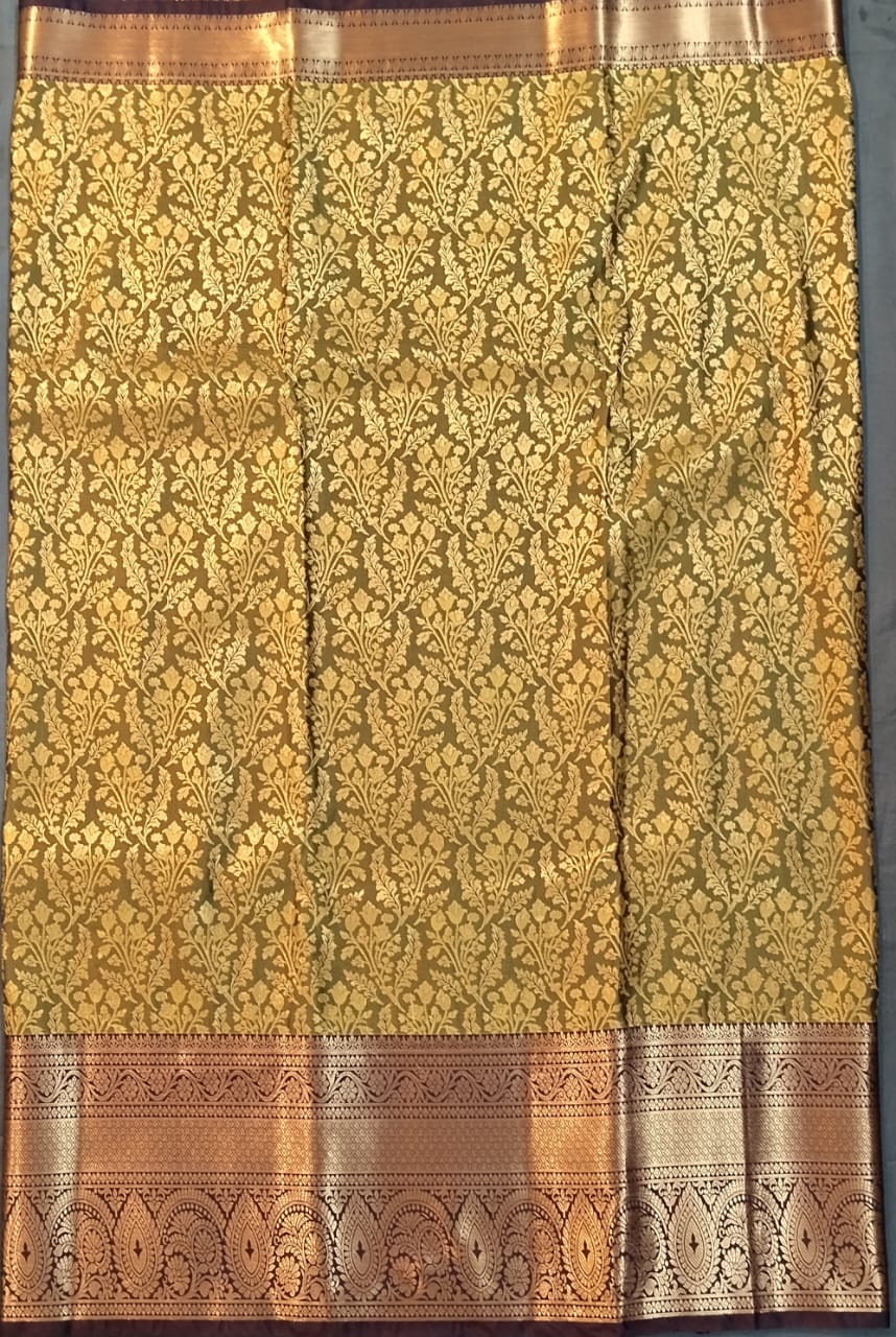 Mehandi Green Kanchi Pattu Mix Silk Saree