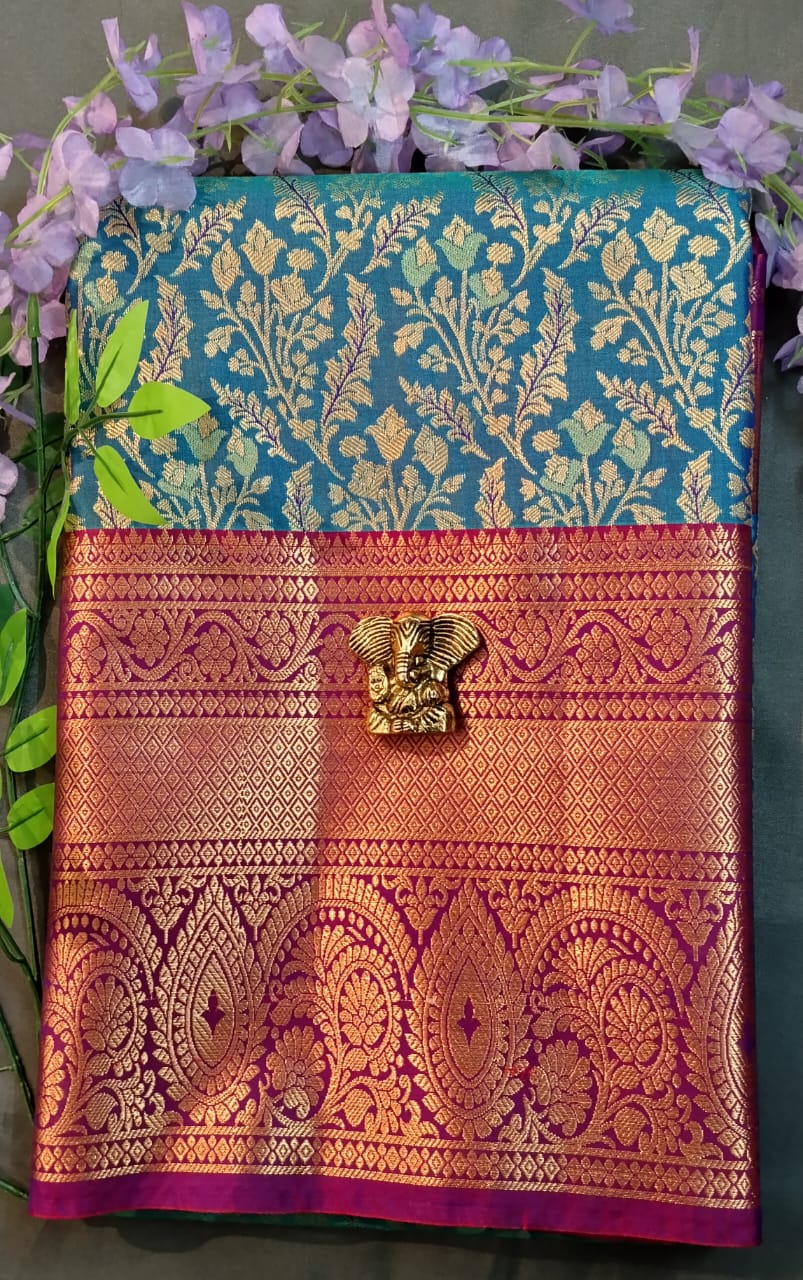 Mehandi Green Kanchi Pattu Mix Silk Saree