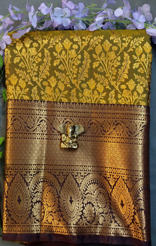 Mehandi Green Kanchi Pattu Mix Silk Saree