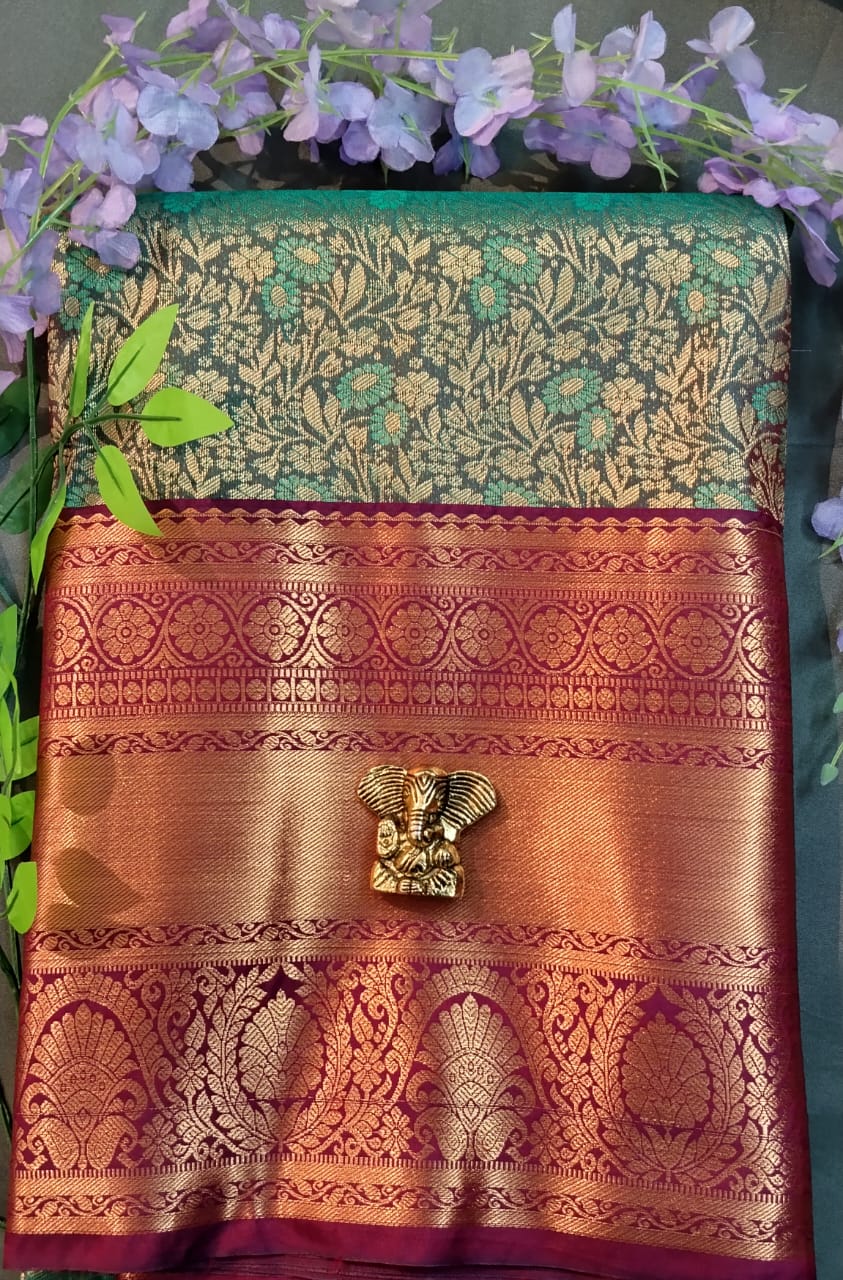 Mehandi Green Kanchi Pattu Mix Silk Saree