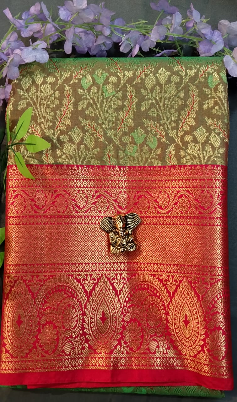 Mehandi Green Kanchi Pattu Mix Silk Saree