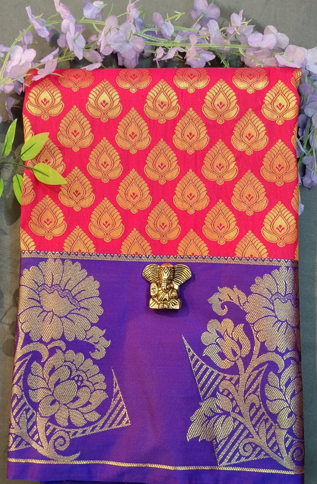 Orange Kanchi Pattu Mix Silk Saree