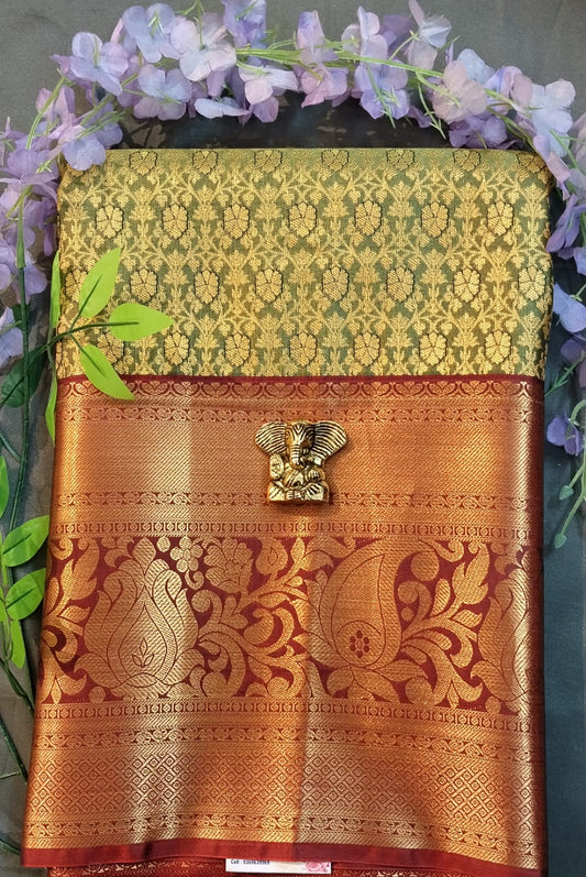 Mehandi Green Kanchi Pattu Mix Silk Saree