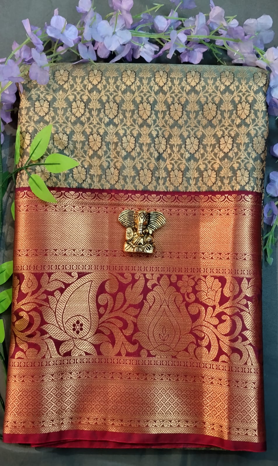 Mehandi Green Kanchi Pattu Mix Silk Saree