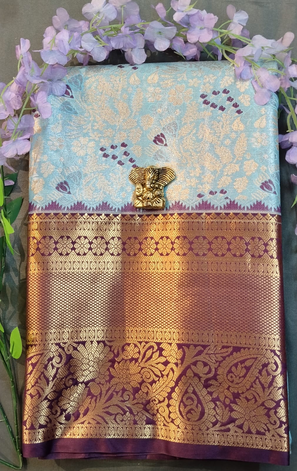 Sky Blue Kanchi Pattu Silk Saree