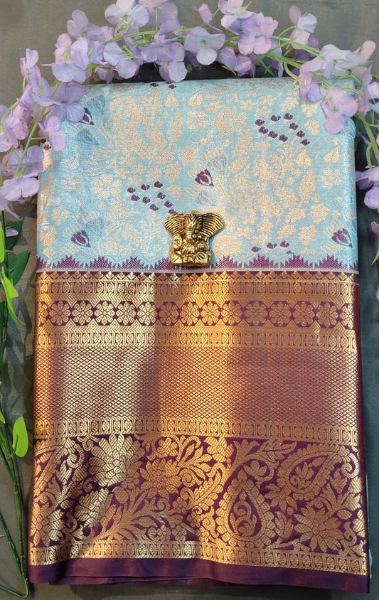 Sky Blue Kanchi Pattu Silk Saree