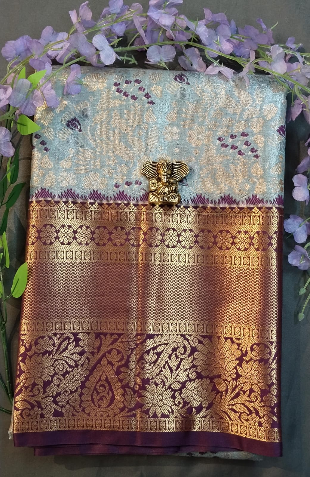 Sky Blue Kanchi Pattu Silk Saree