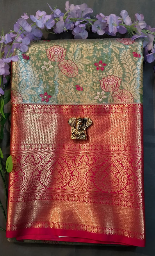 Light Green Kanchi Pattu Silk Saree