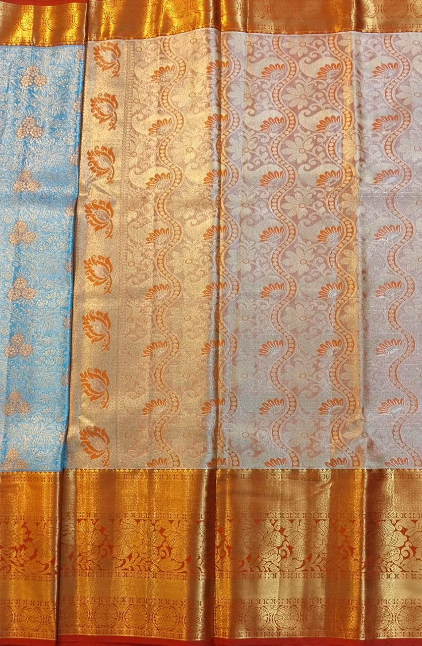 Sky Blue Kanchi Pattu Zari Silk Saree