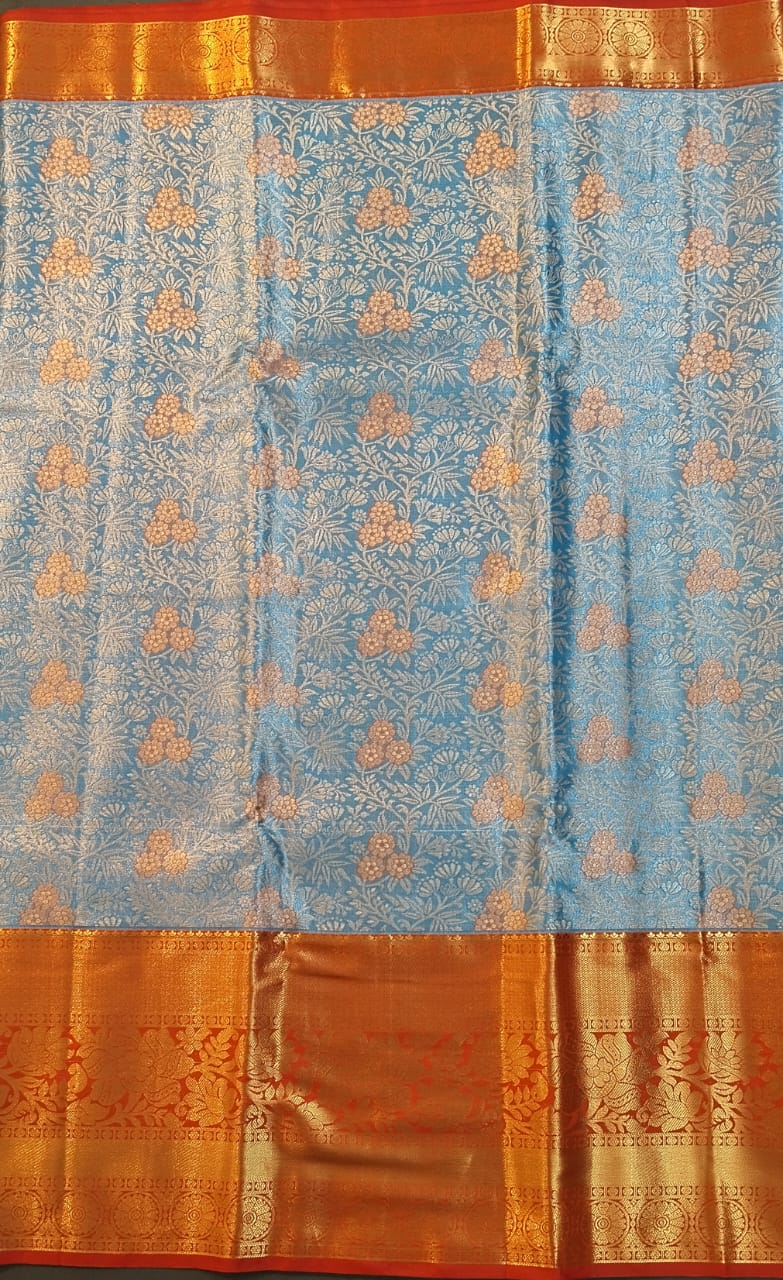Sky Blue Kanchi Pattu Zari Silk Saree