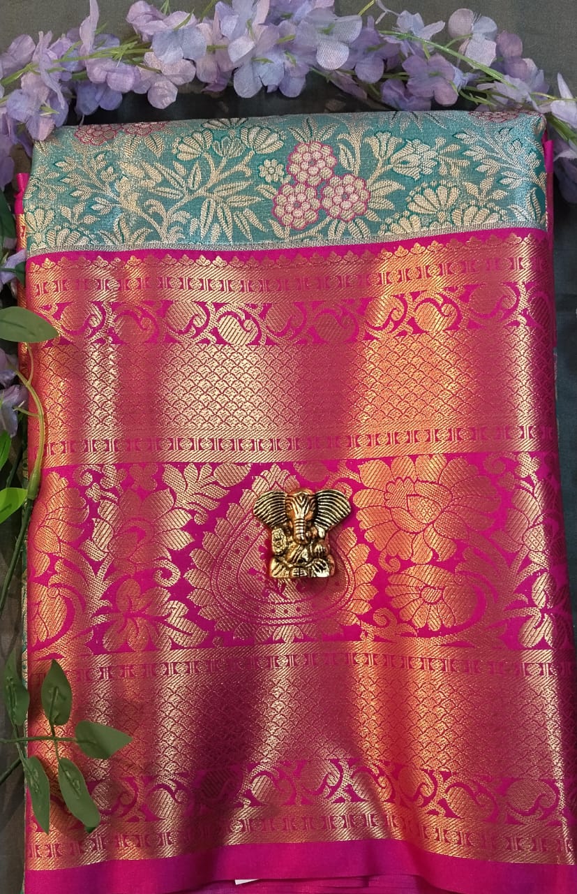Sky Blue Kanchi Pattu Zari Silk Saree