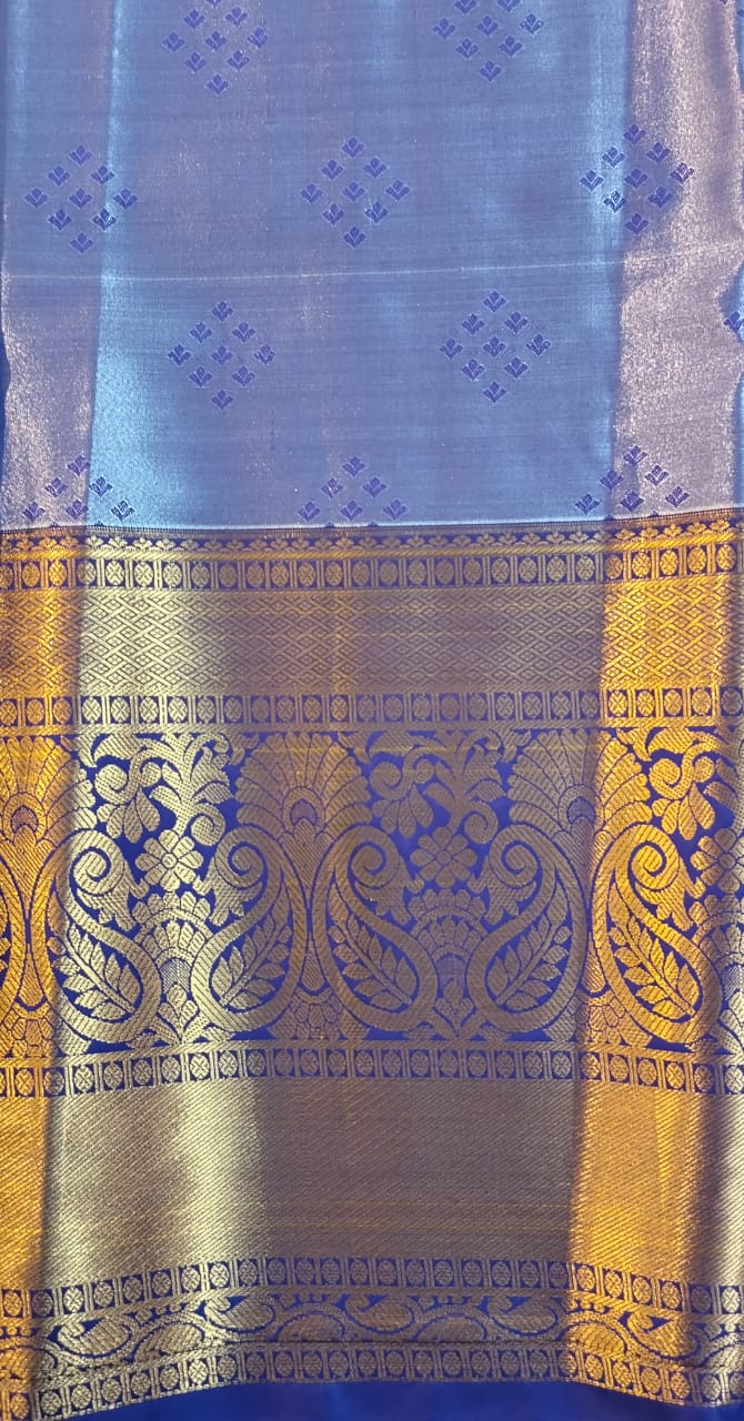 Sky Blue Kanchi Pattu Zari Silk Saree