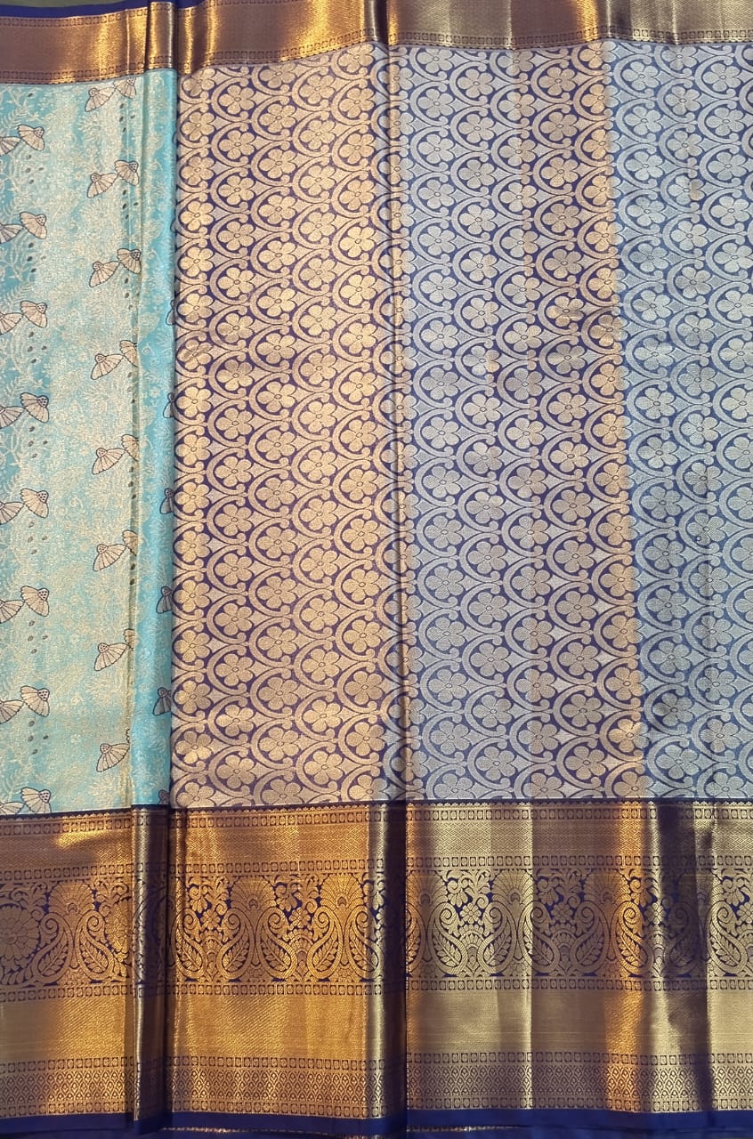 Sky Blue Kanchi Pattu Zari Silk Saree