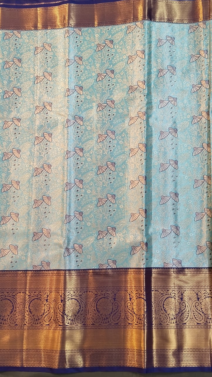 Sky Blue Kanchi Pattu Zari Silk Saree