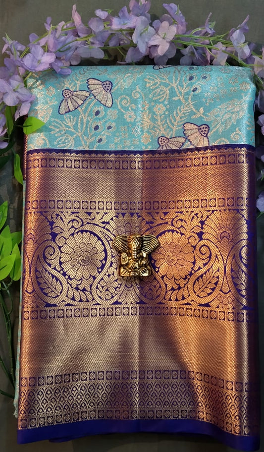 Sky Blue Kanchi Pattu Zari Silk Saree