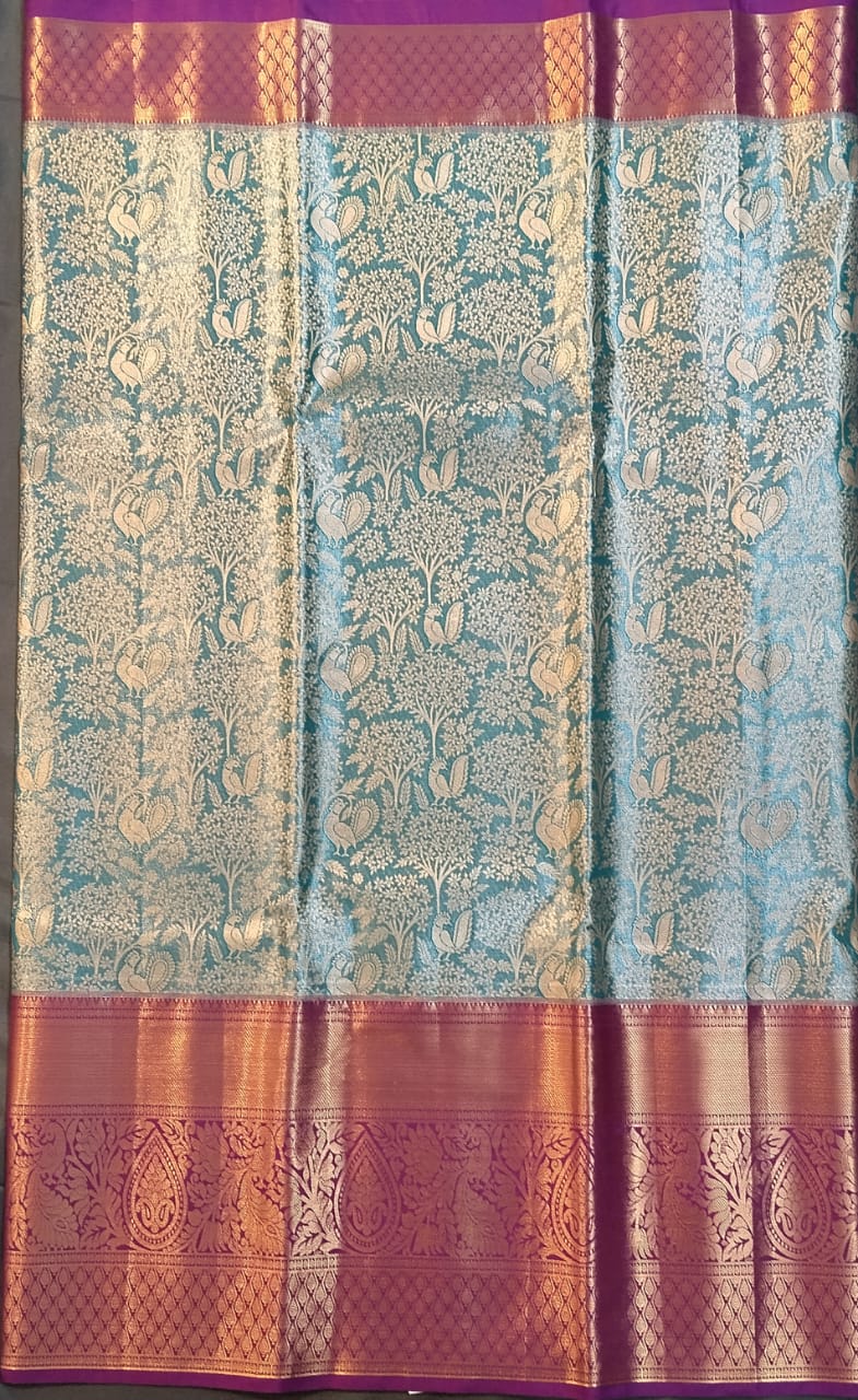 Parrot Green DMM Pattu Silk Saree