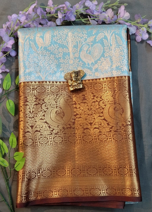 Parrot Green DMM Pattu Silk Saree