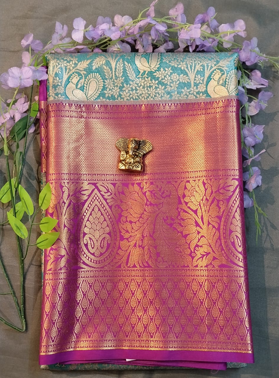Parrot Green DMM Pattu Silk Saree