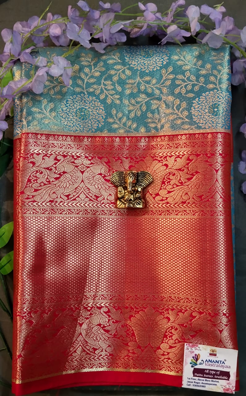 Sky Blue Pure Pattu Silk Saree