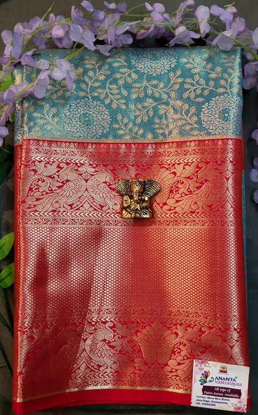 Sky Blue Pure Pattu Silk Saree