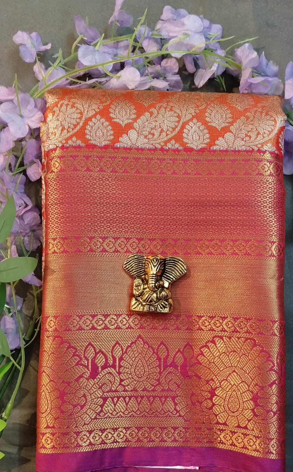 Orange DMM Pattu Silk Saree