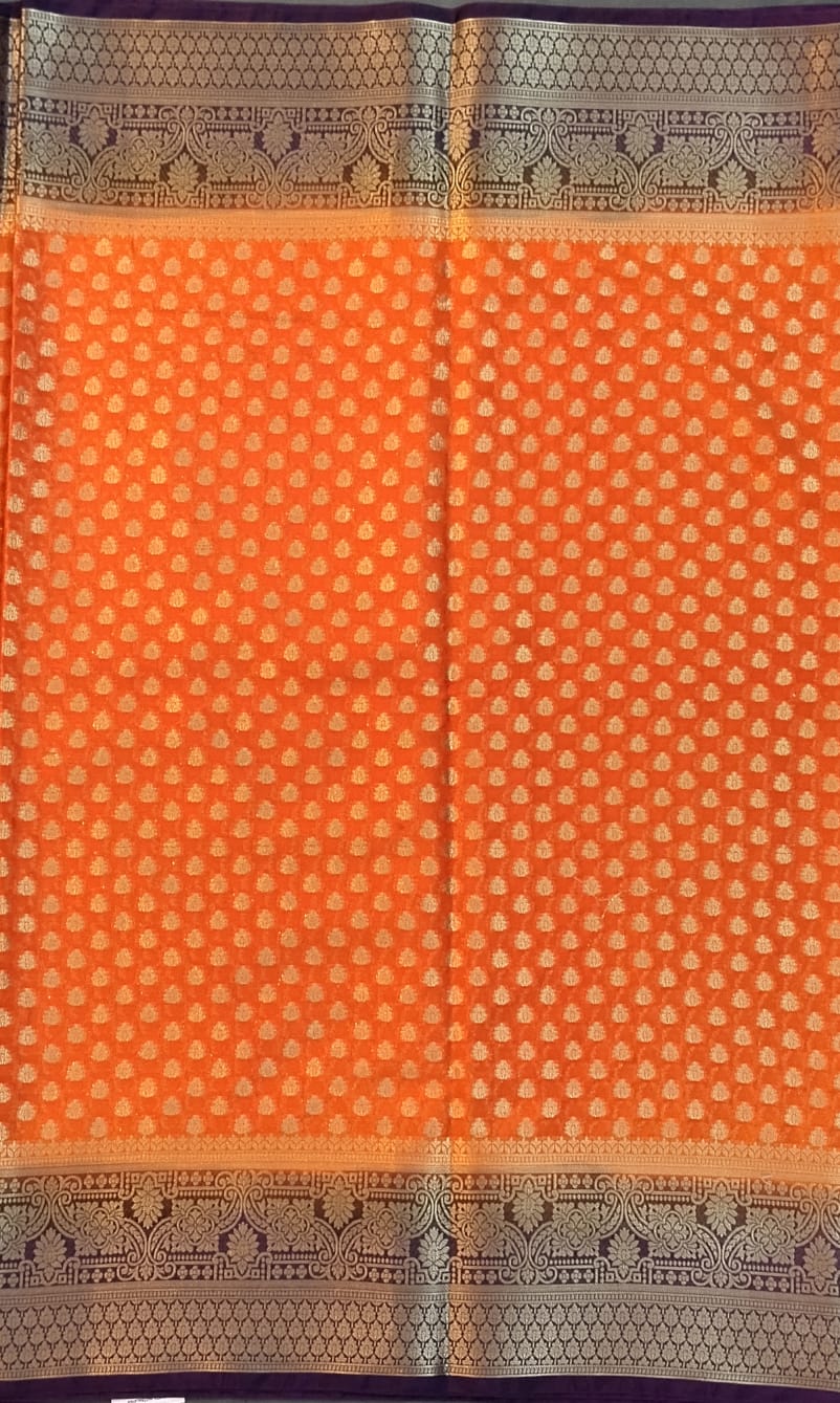 Orange Jarget Saree with Gold Zari Border