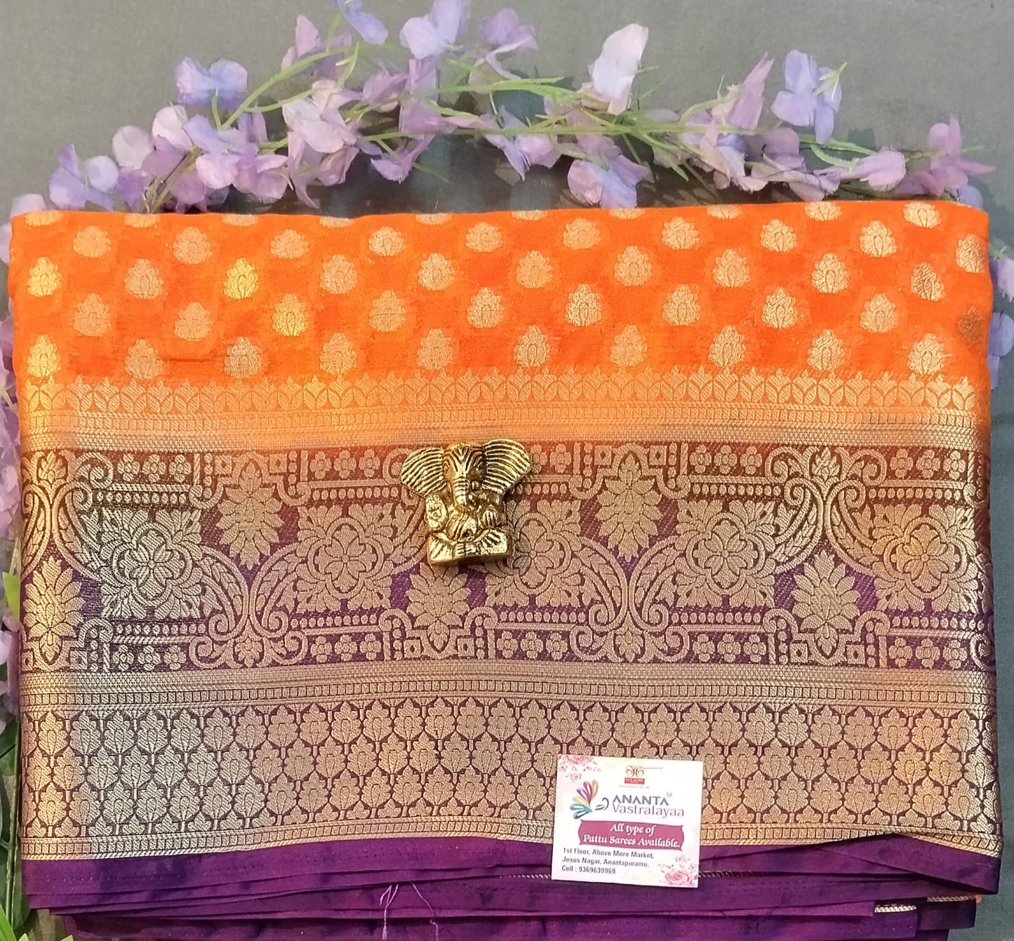 Orange Jarget Saree with Gold Zari Border