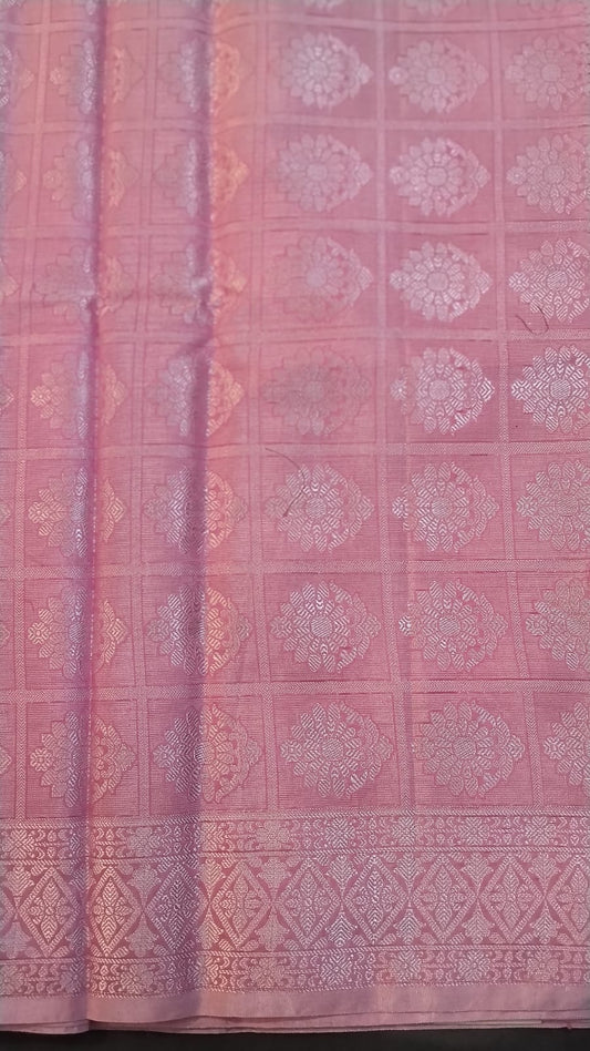 Baby Pink Cotton Saree with White Thread Work