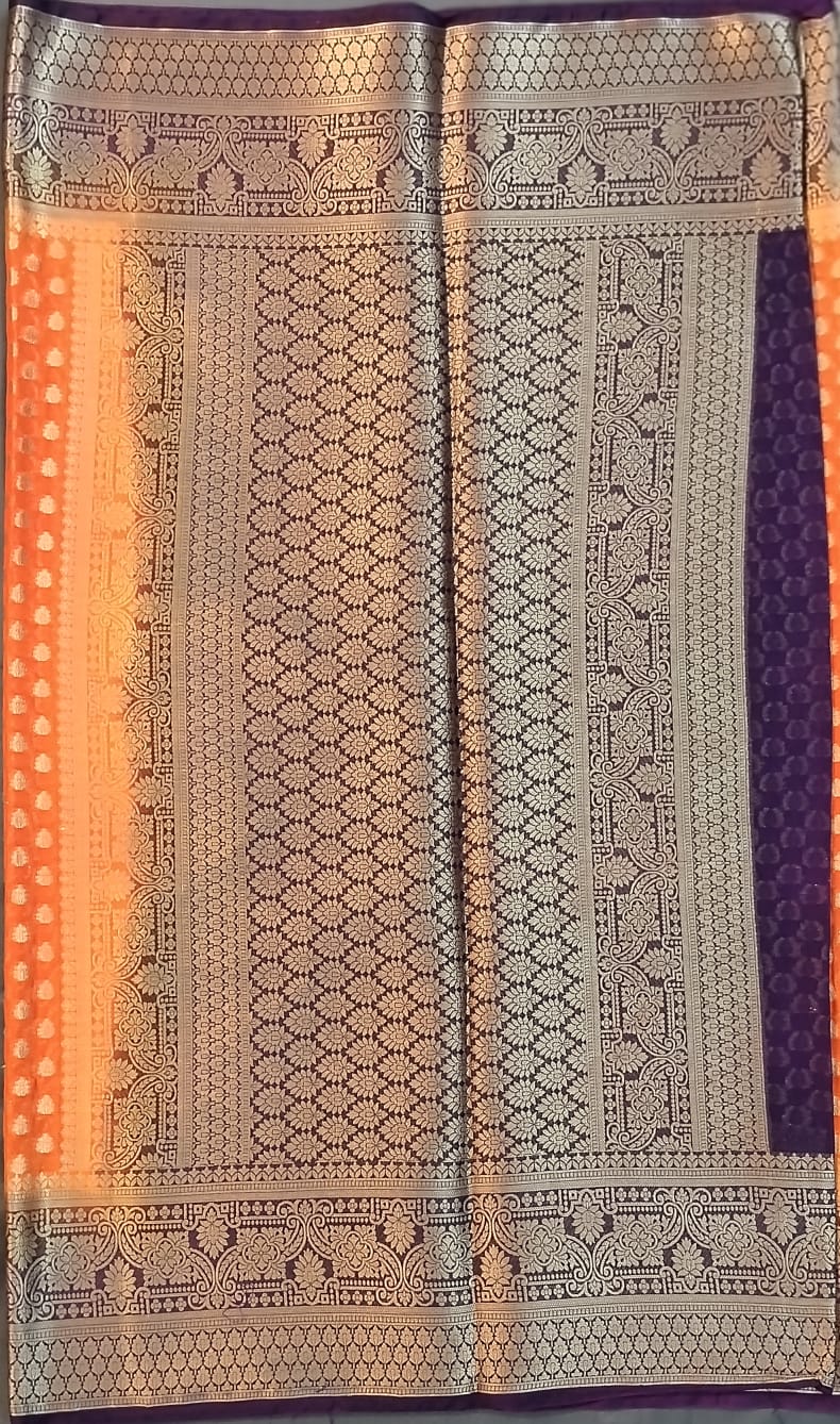 Orange Jarget Saree with Gold Zari Border