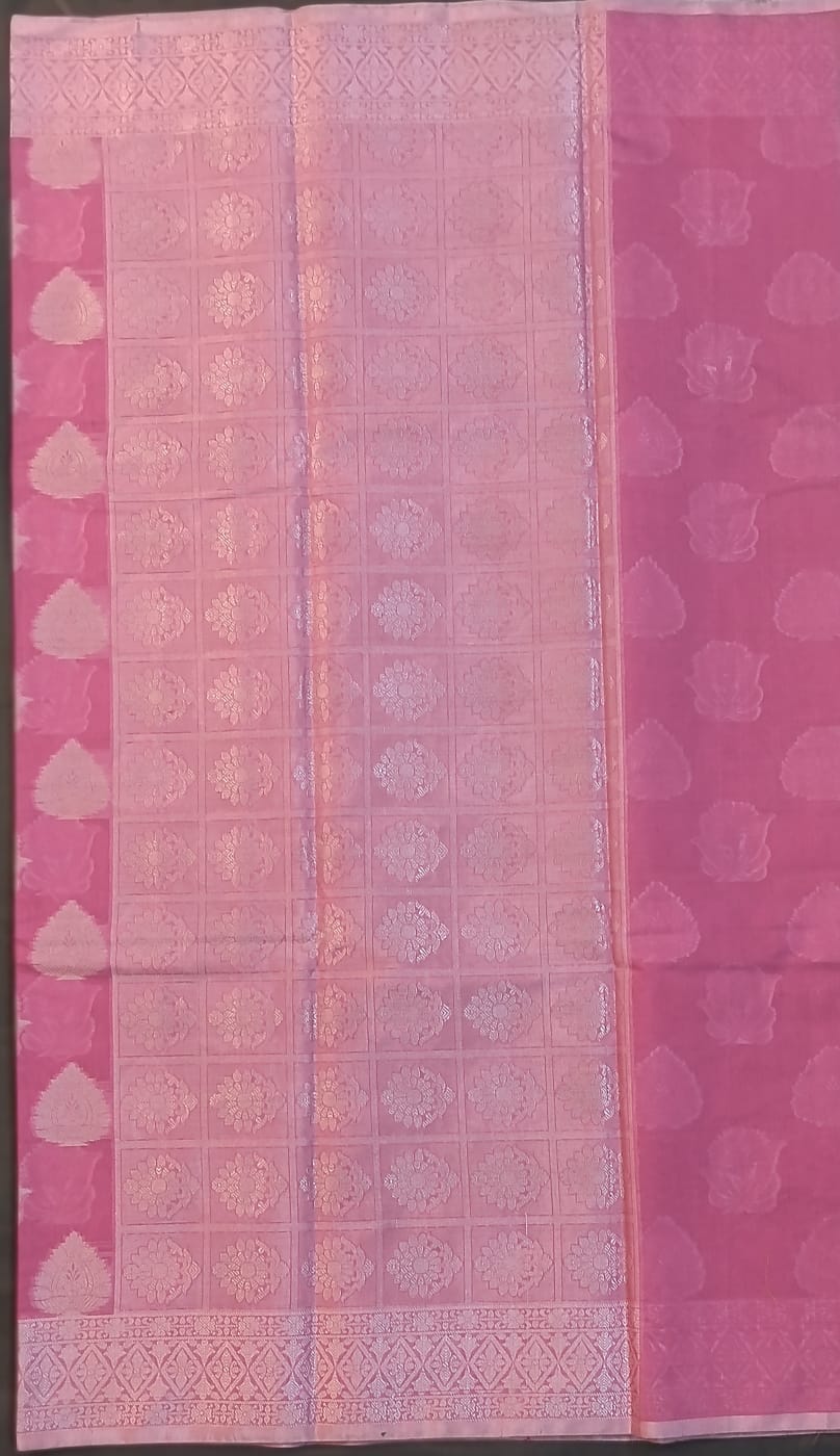 Baby Pink Cotton Saree with White Thread Work