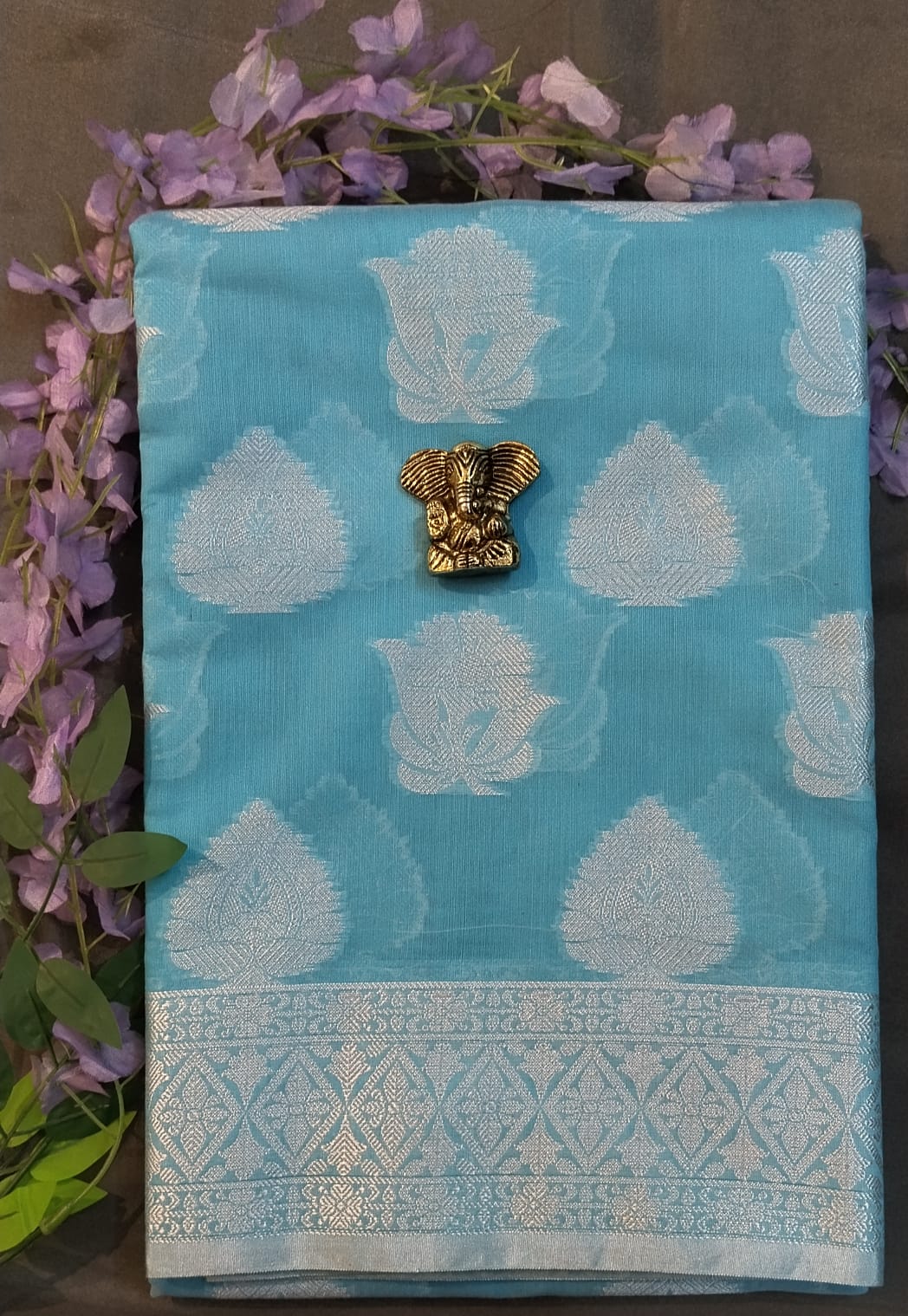 Baby Pink Cotton Saree with White Thread Work