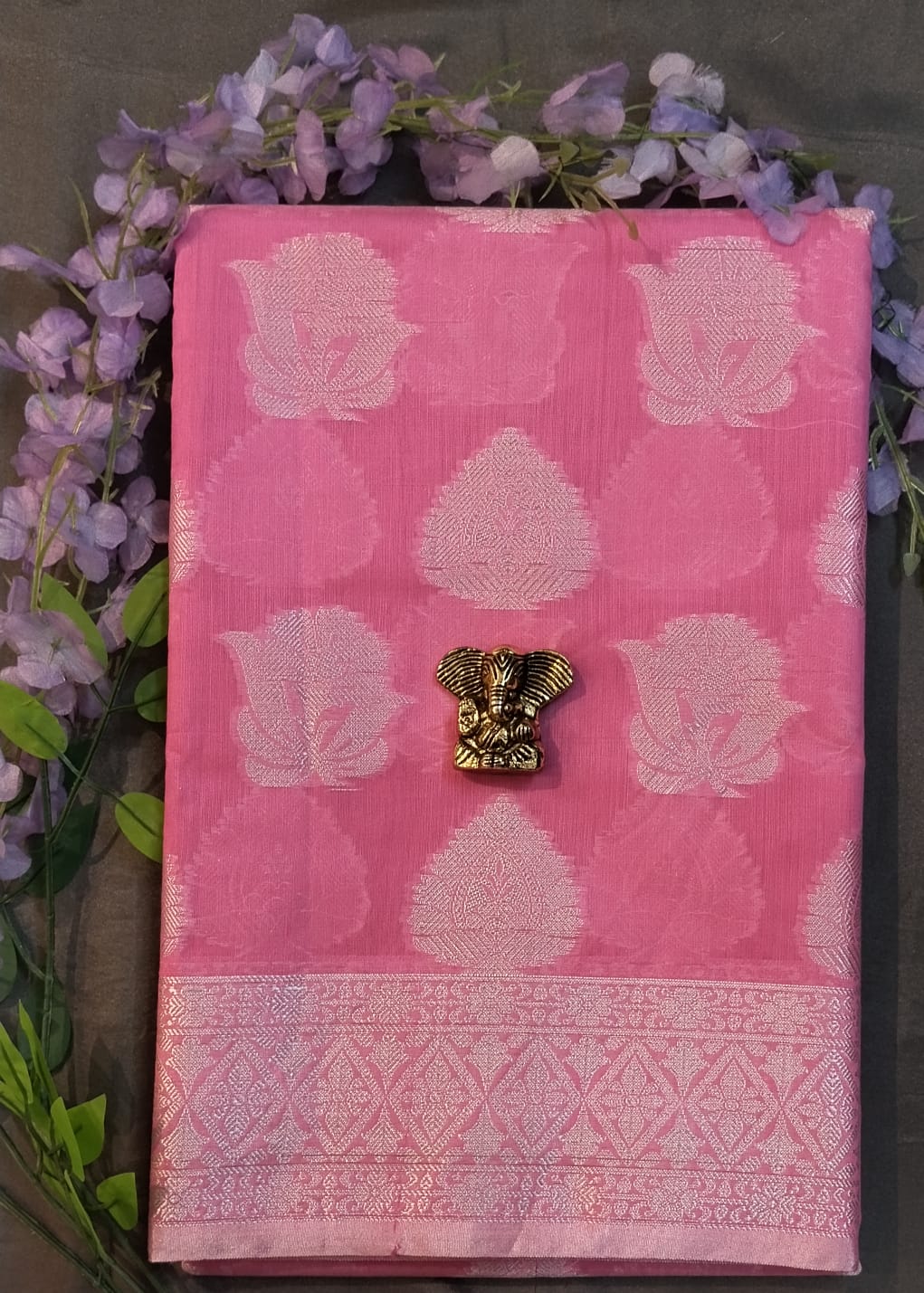 Baby Pink Cotton Saree with White Thread Work