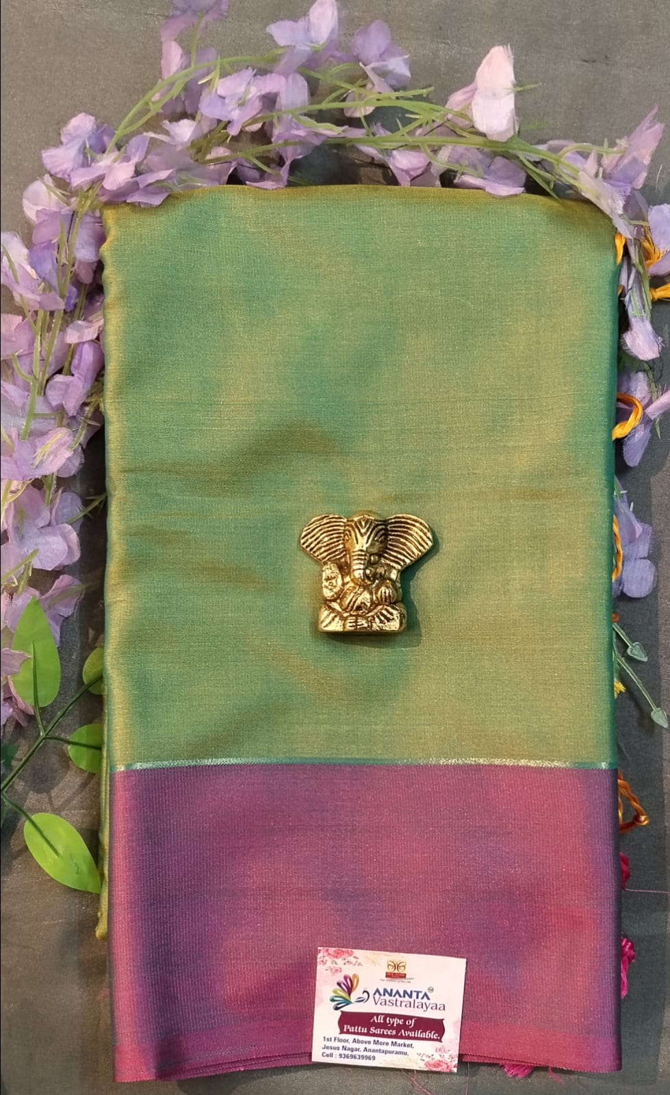 Green Fancy Pattu Saree with Contrast Pallu