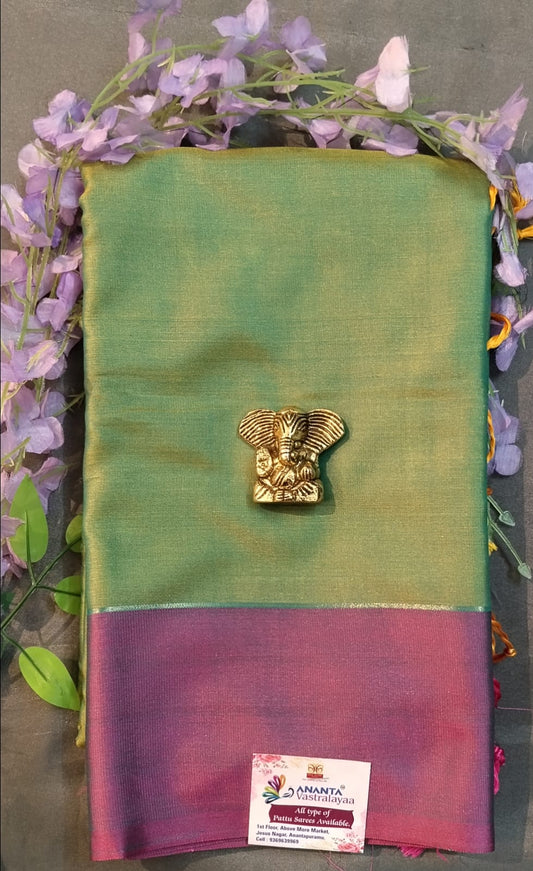 Green Fancy Pattu Saree with Contrast Pallu