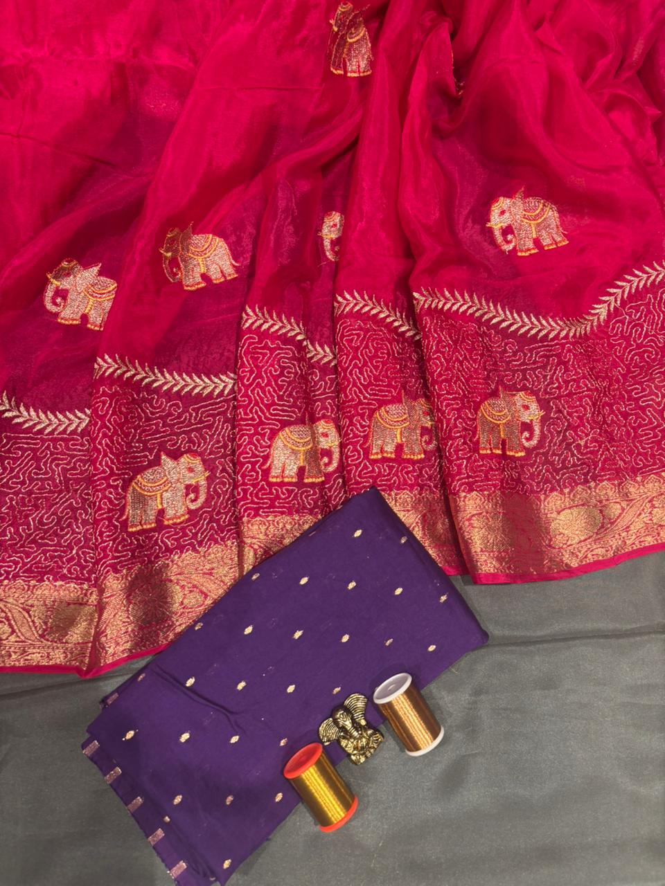 Pink Chinon Chiffon Fancy Saree