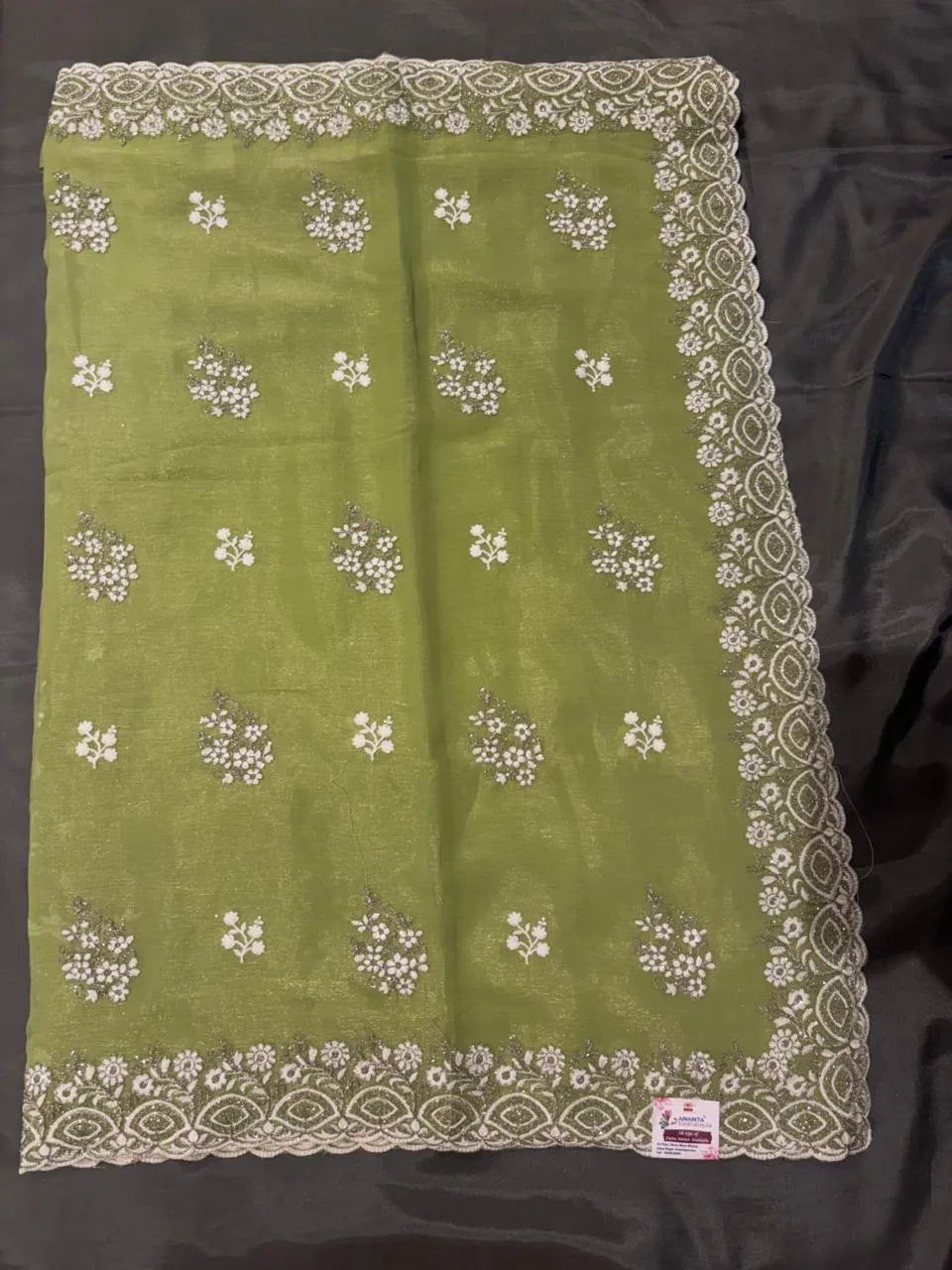 Light Olive Green Crush Chiffon Saree