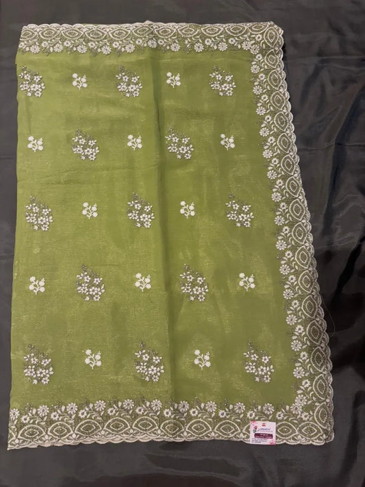 Light Olive Green Crush Chiffon Saree