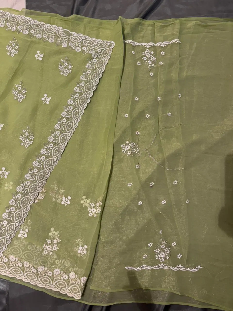 Light Olive Green Crush Chiffon Saree