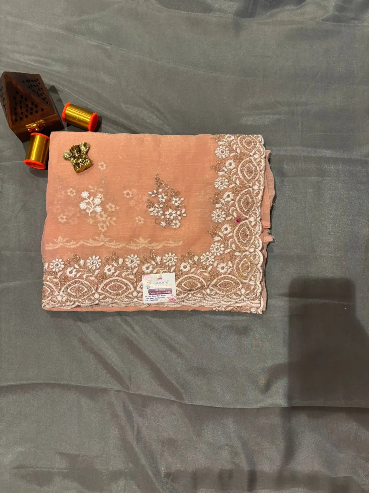 Light Olive Green Crush Chiffon Saree